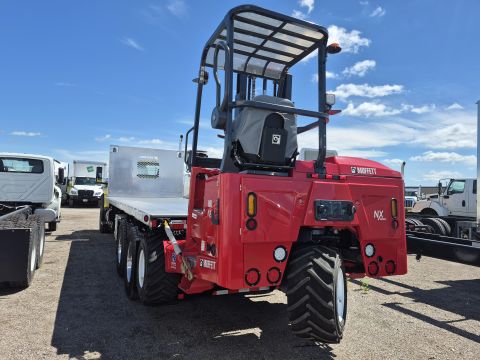 Moffett M8 NX forklift mounted on a flatbed truck, delivered by Trinity Truck Sales